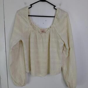 Willow Root Top Womens Large Eyelet Elastic Off Shoulder Neck Cottagecore Cream